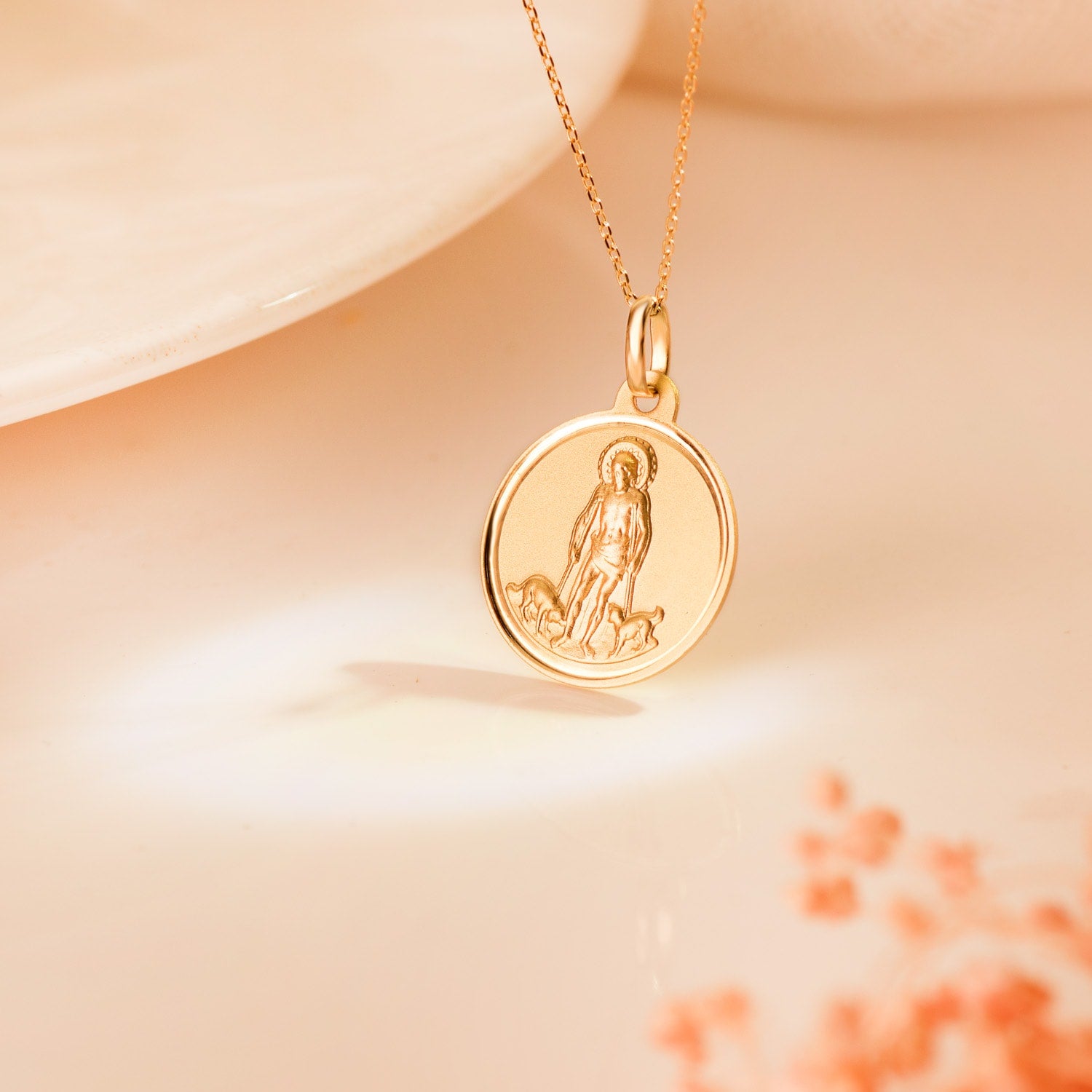 Medalla San Lázaro en Oro Amarillo de 18K Biselada y Mate 18 mm