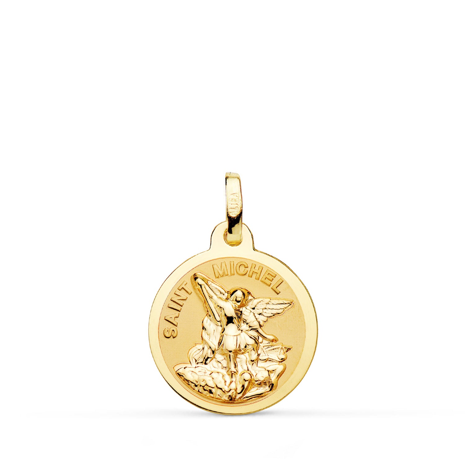 Médaille Saint Michel Or Jaune 18K Brillant et Mat 16 mm
