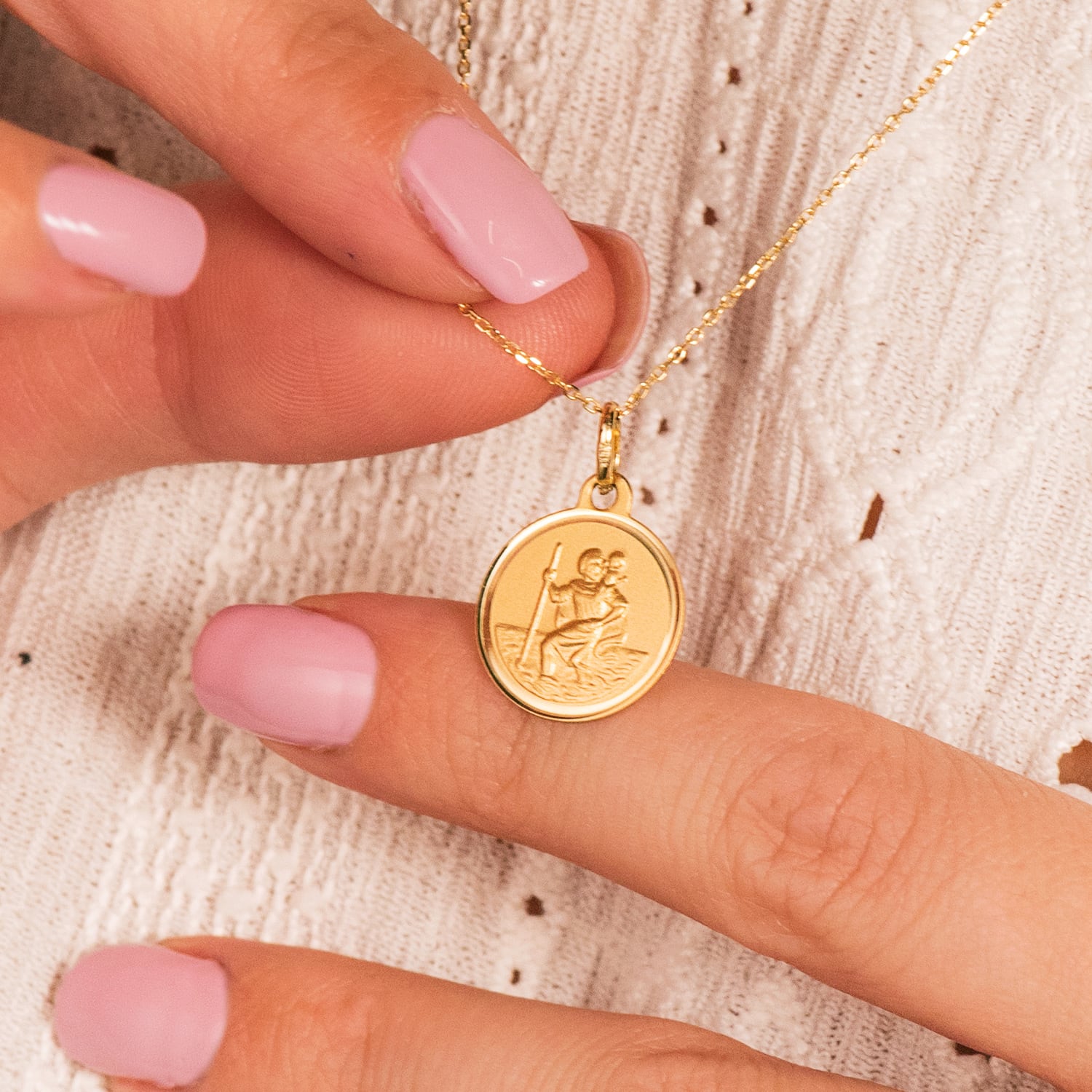 18K Saint Christopher Medal 14 mm
