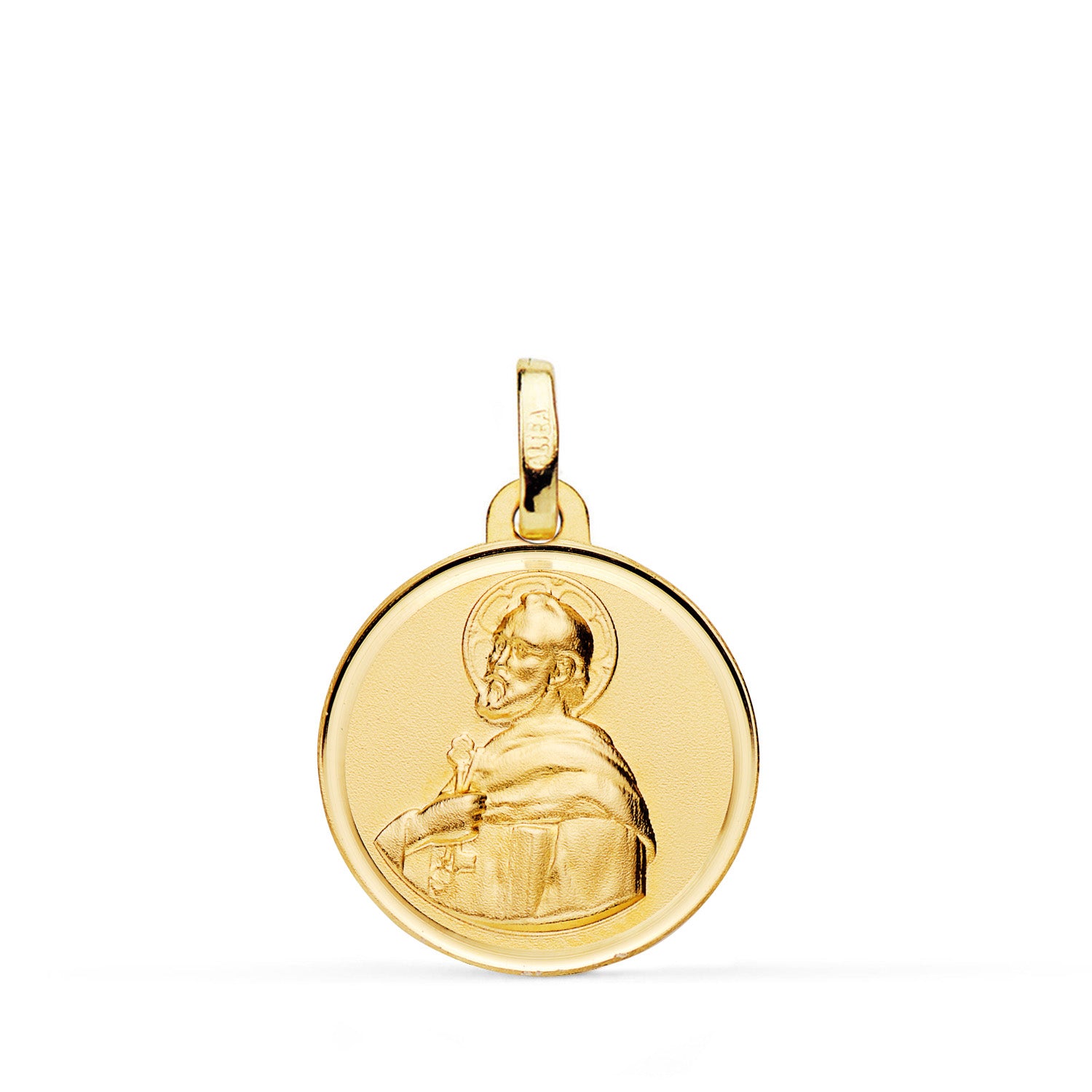 Médaille Saint Pierre Or Jaune 18K Lunette Matisée 18 mm
