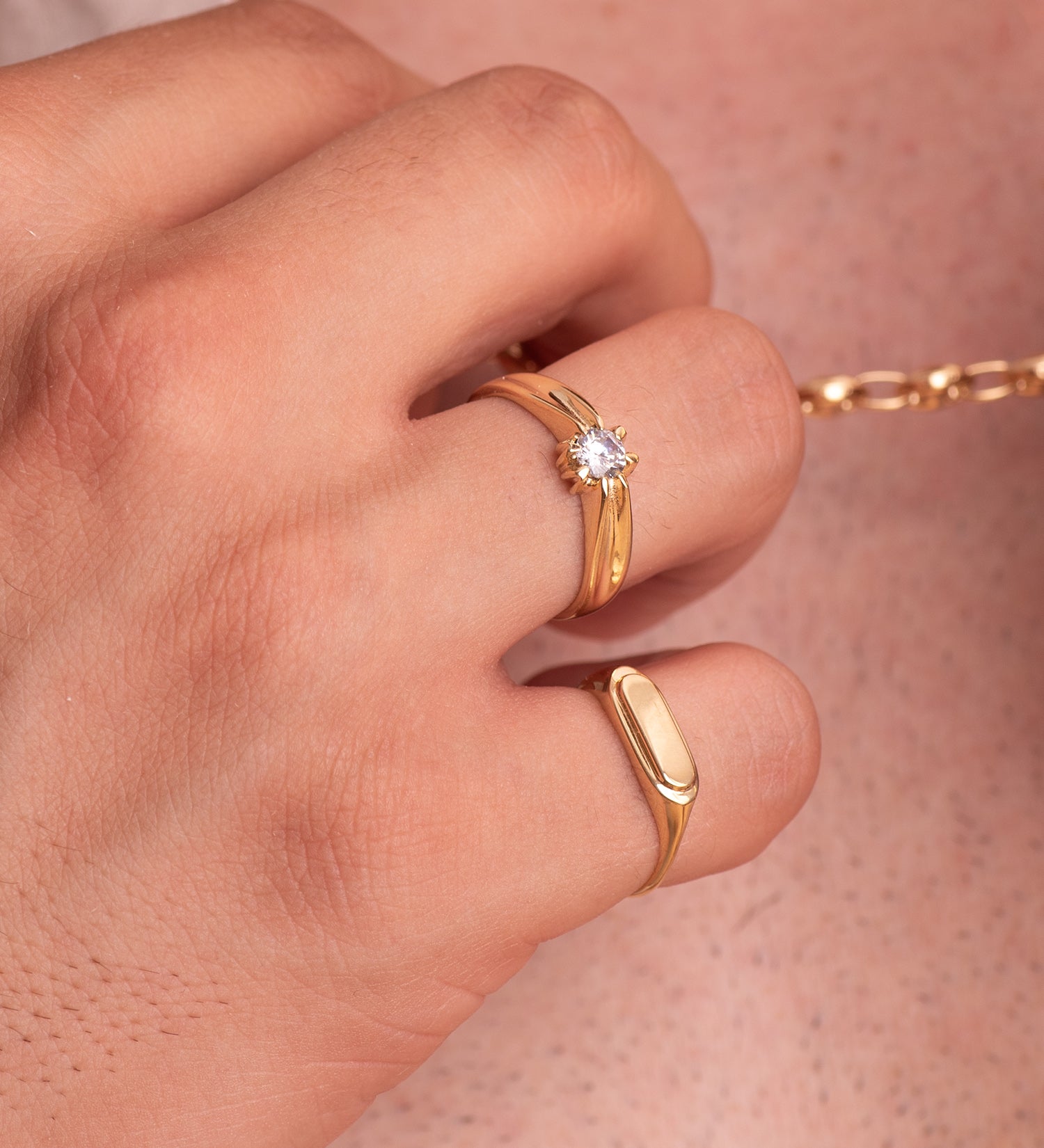 18 K gult gull Kvinners Solitaire Ring