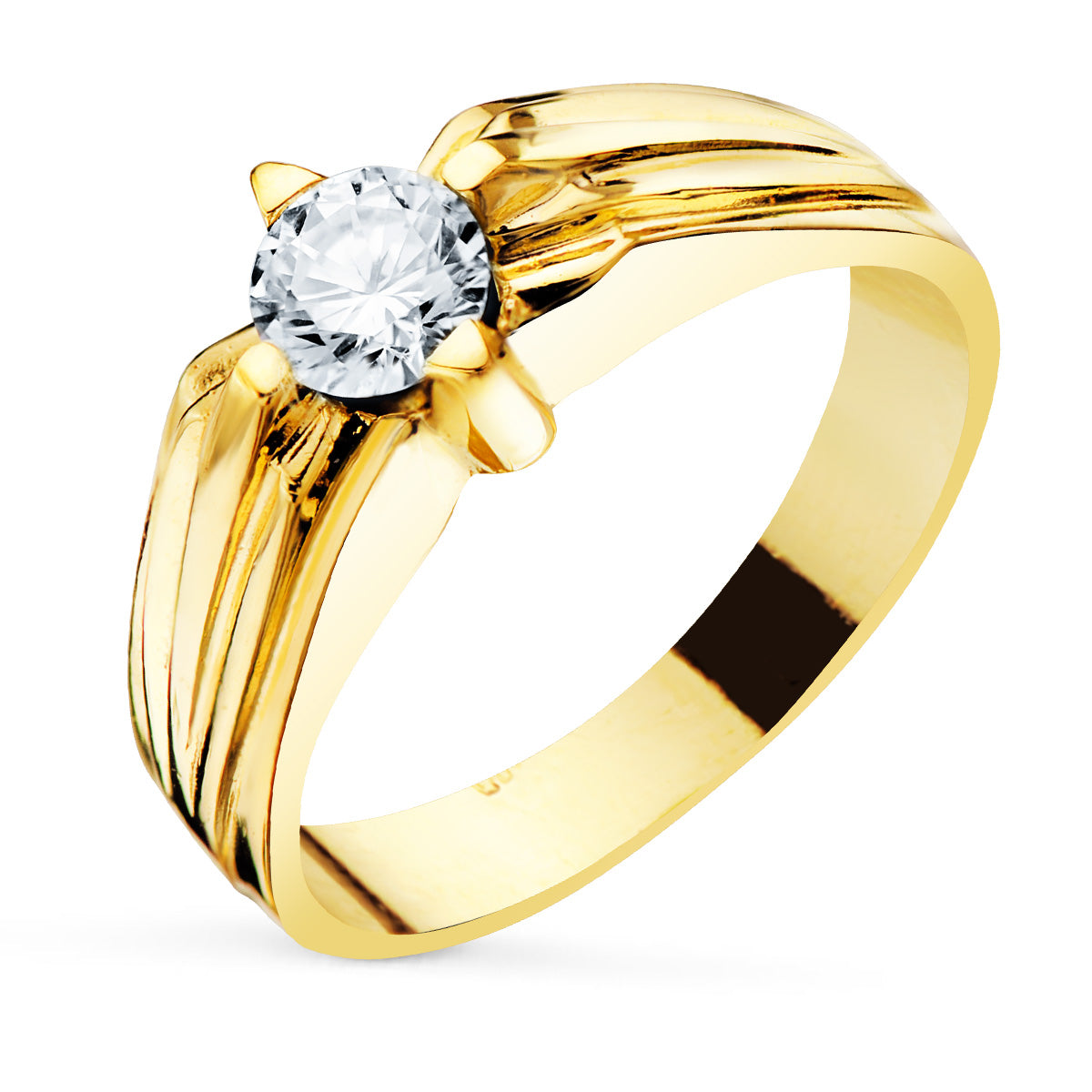 18K Bague Solitaire Homme en Or Jaune