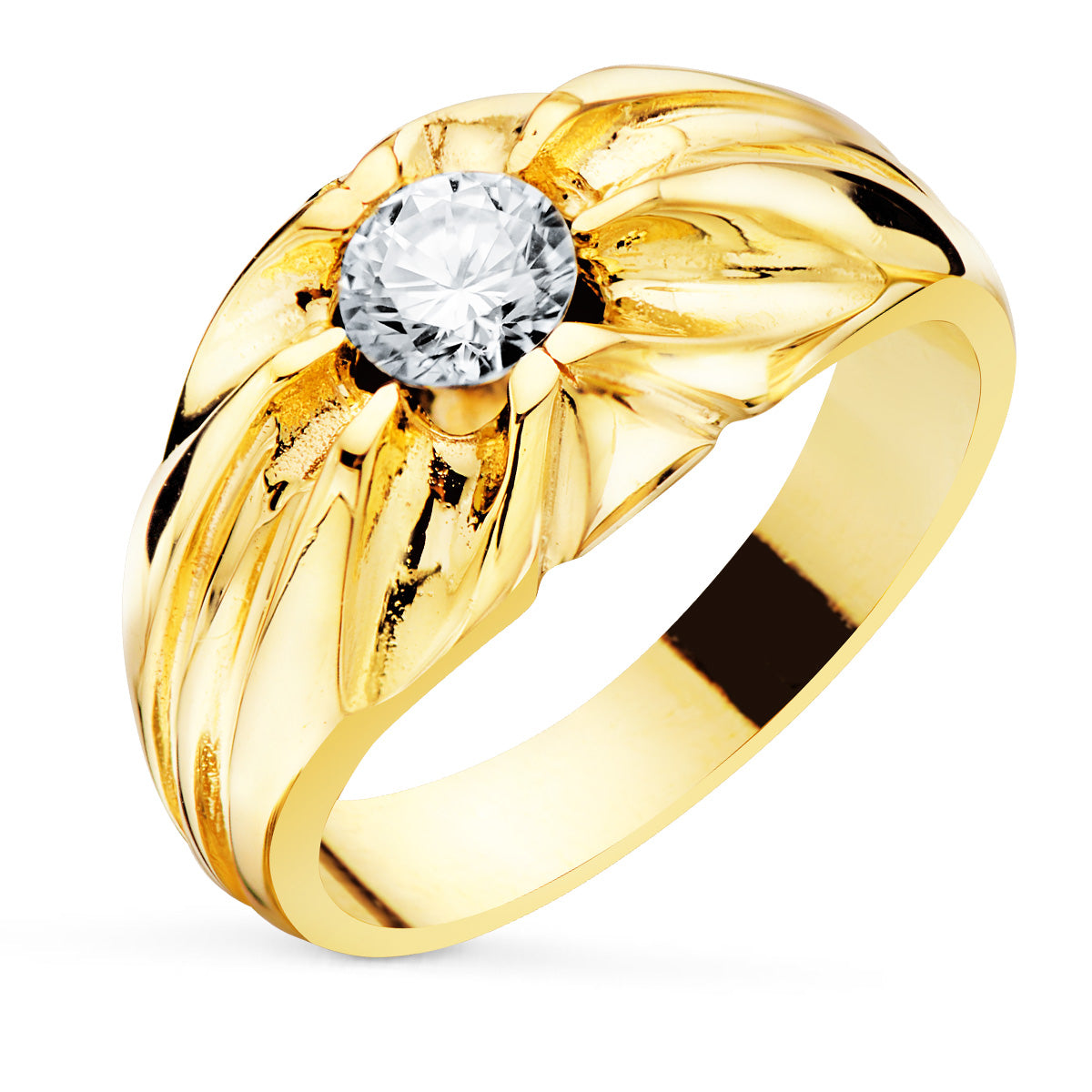 18K Bague Solitaire Homme en Or Jaune
