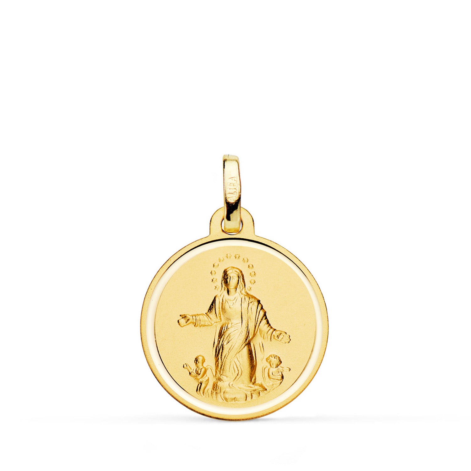 Médaille Or Jaune 18K Vierge de Lassomption Lunette 18 mm