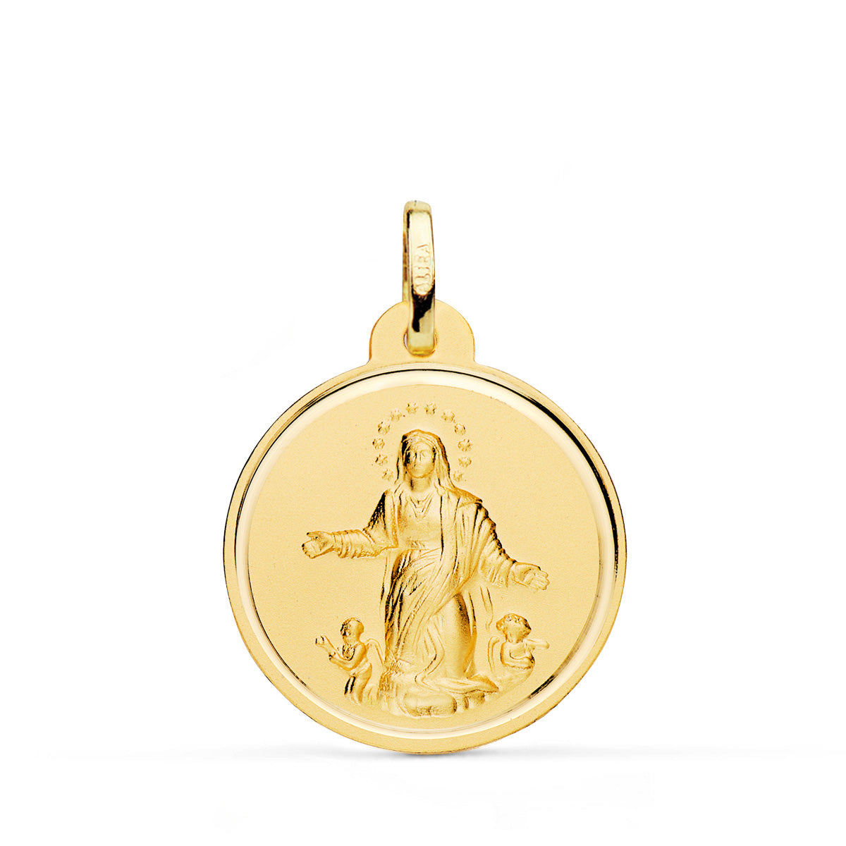 Médaille Or Jaune 18K Vierge de Lassomption Lunette 22 mm