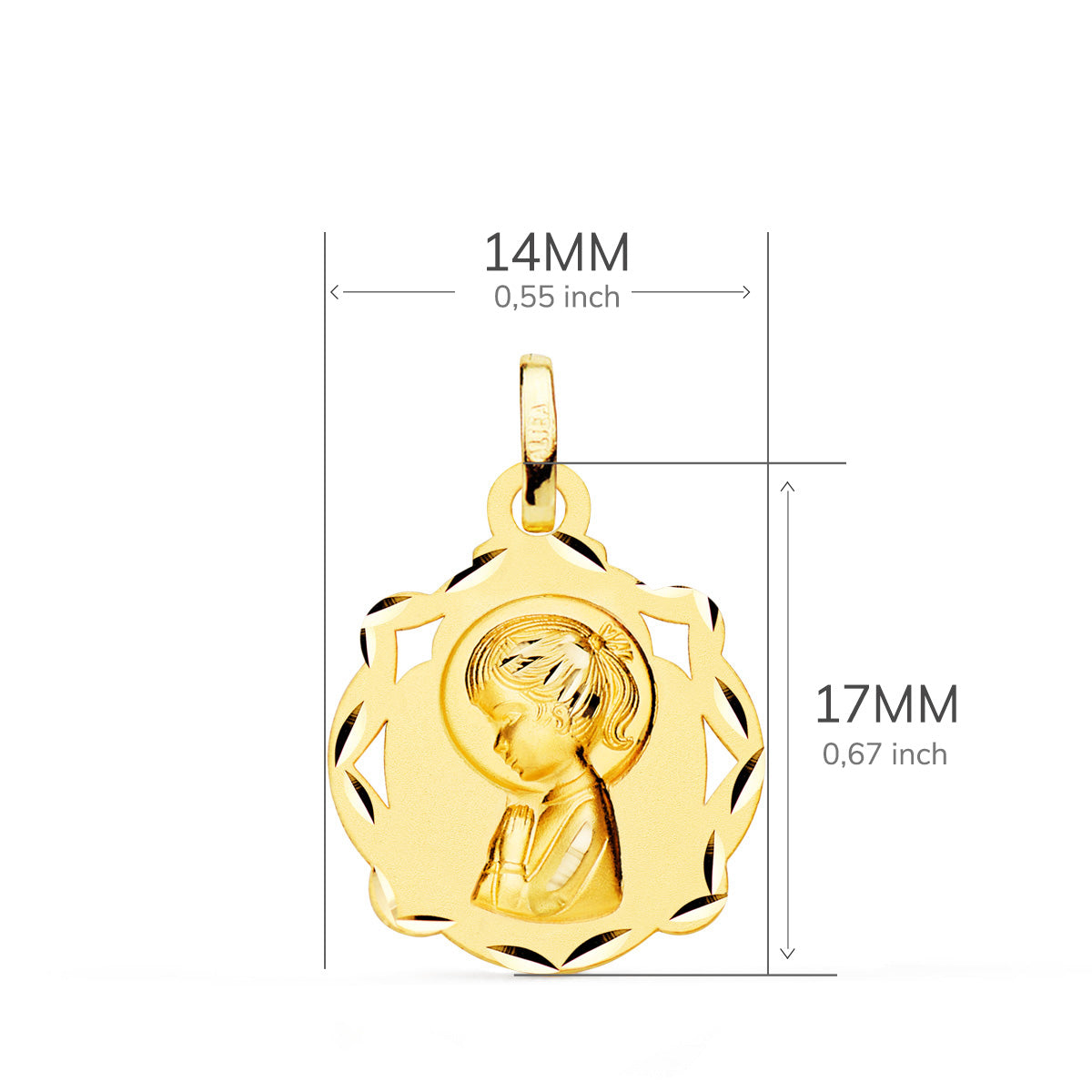 18K Médaille Ajourée Vierge en Or Jaune 17X14MM