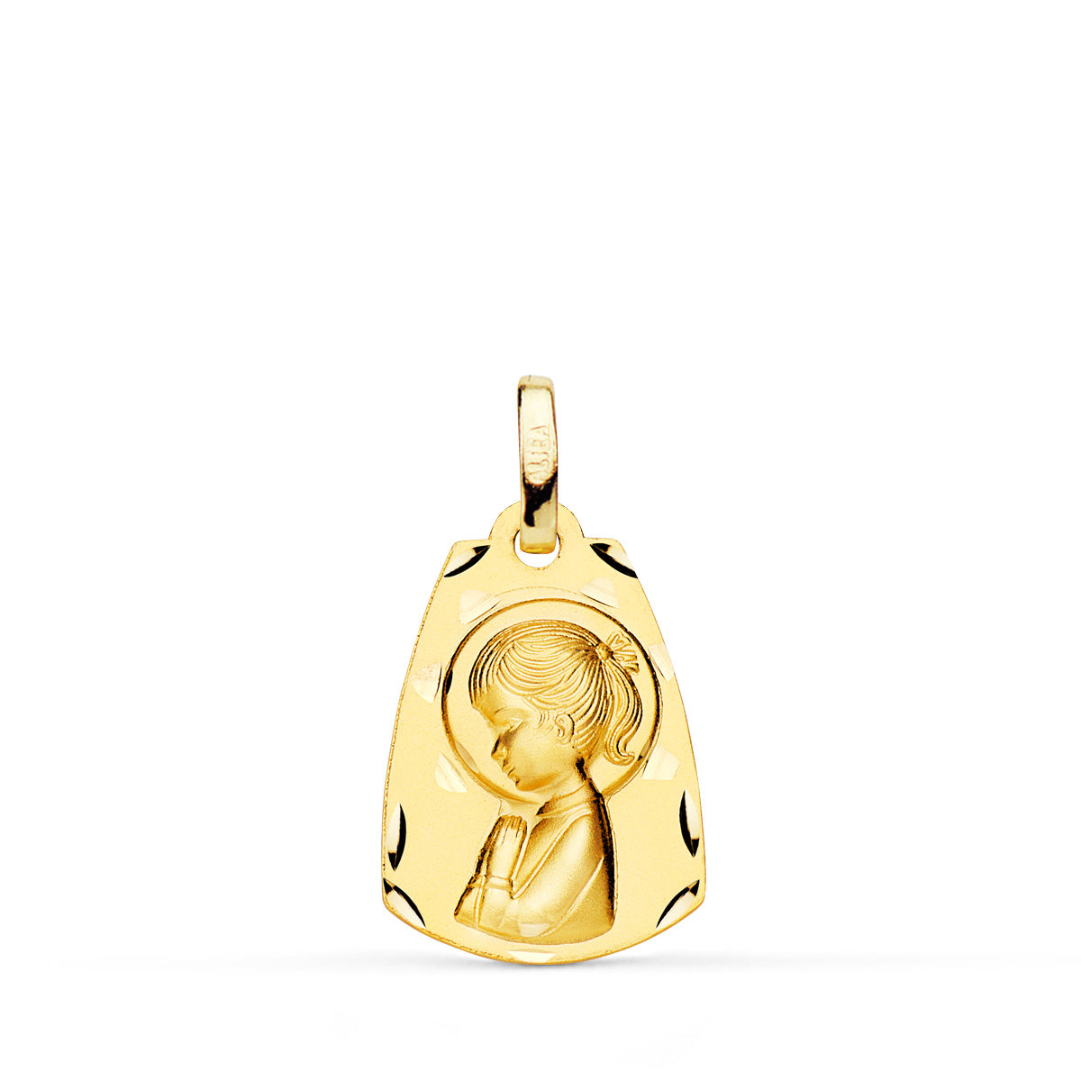 18K Médaille Facettée Vierge en Or Jaune 19X13MM