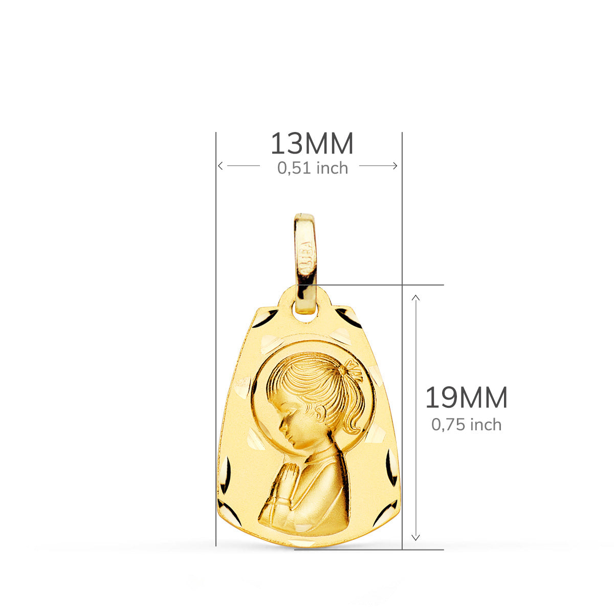 18K Médaille Facettée Vierge en Or Jaune 19X13MM