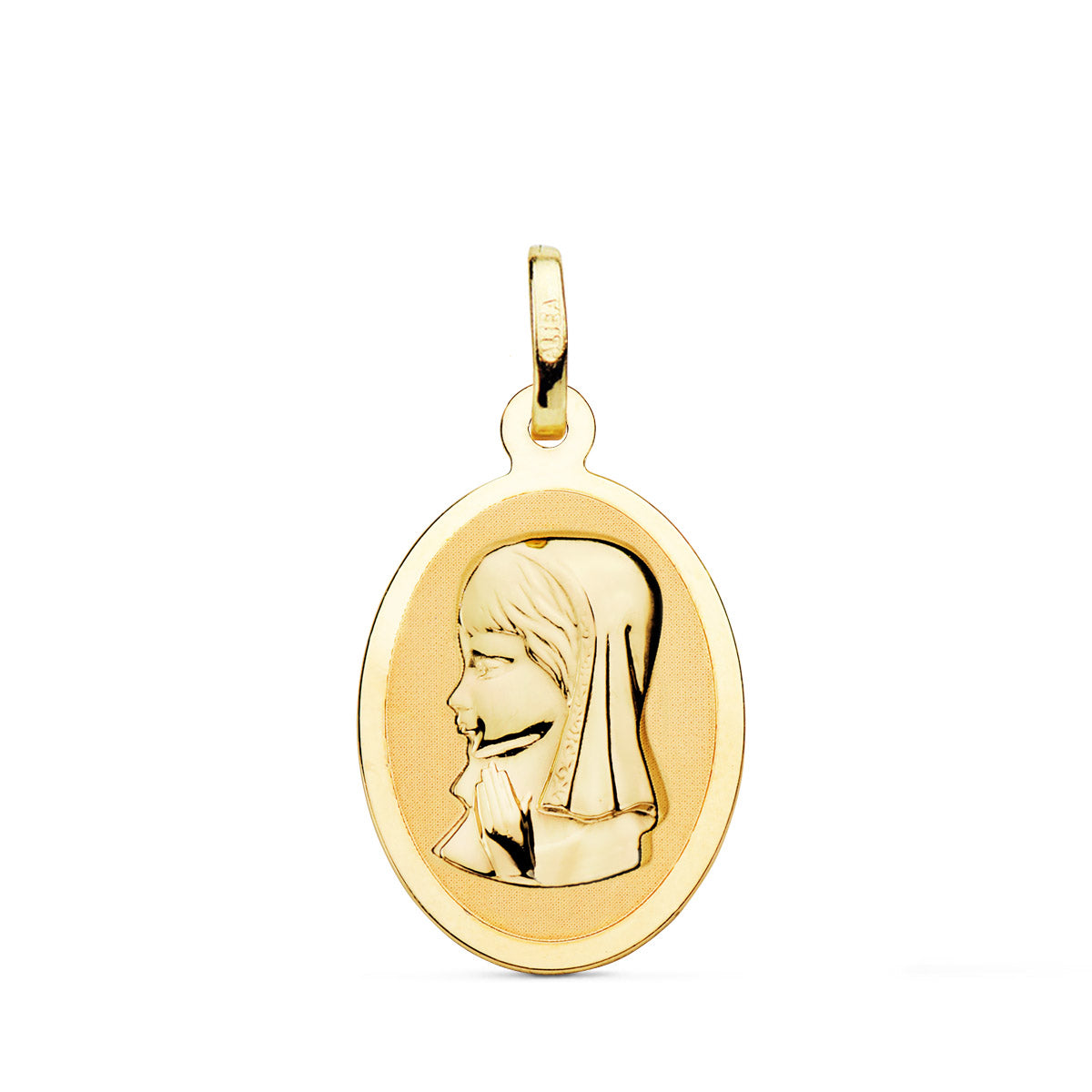 Médaille Or Jaune 18K Vierge Fille Ovale en Brillant 21X15 mm