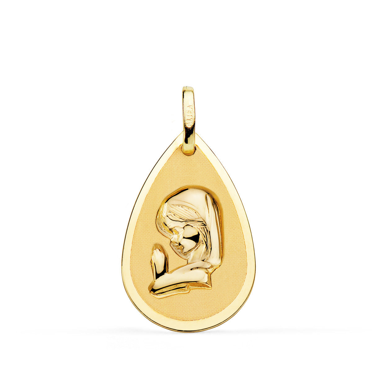 Médaille Or Jaune 18K Vierge Goutte en Brillant et Mat 23X15 mm