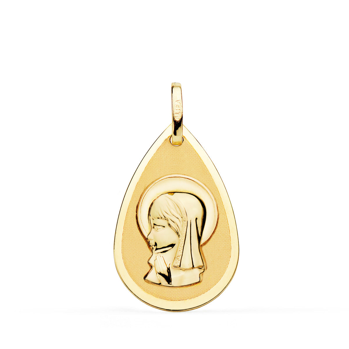 Médaille Or Jaune 18K Vierge Goutte en Brillant et Mat 23X15 mm