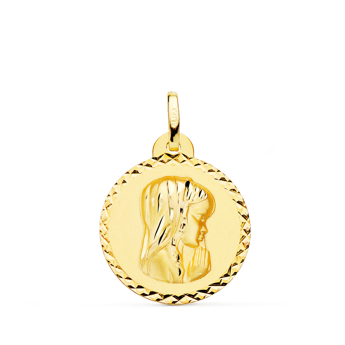 Médaille Or Jaune 18K Croix Vierge Fille Taille 20 mm