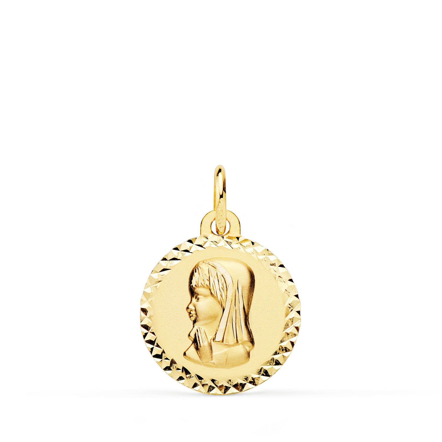 18K Médaille Diamantée Vierge en Or Jaune 16MM