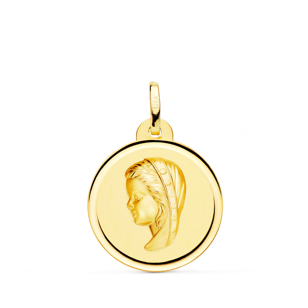 18K Médaille Biseautée Vierge en Or Jaune 16MM