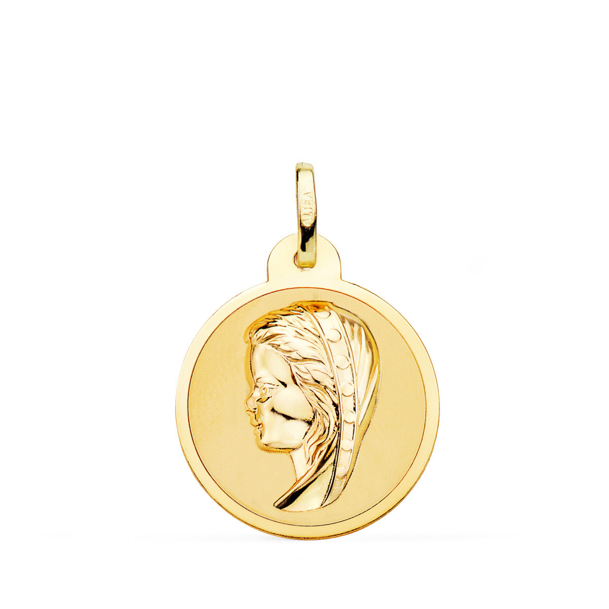 Médaille en Or Jaune Vierge 18K pour Fille, Finition Brillante, 20 mm
