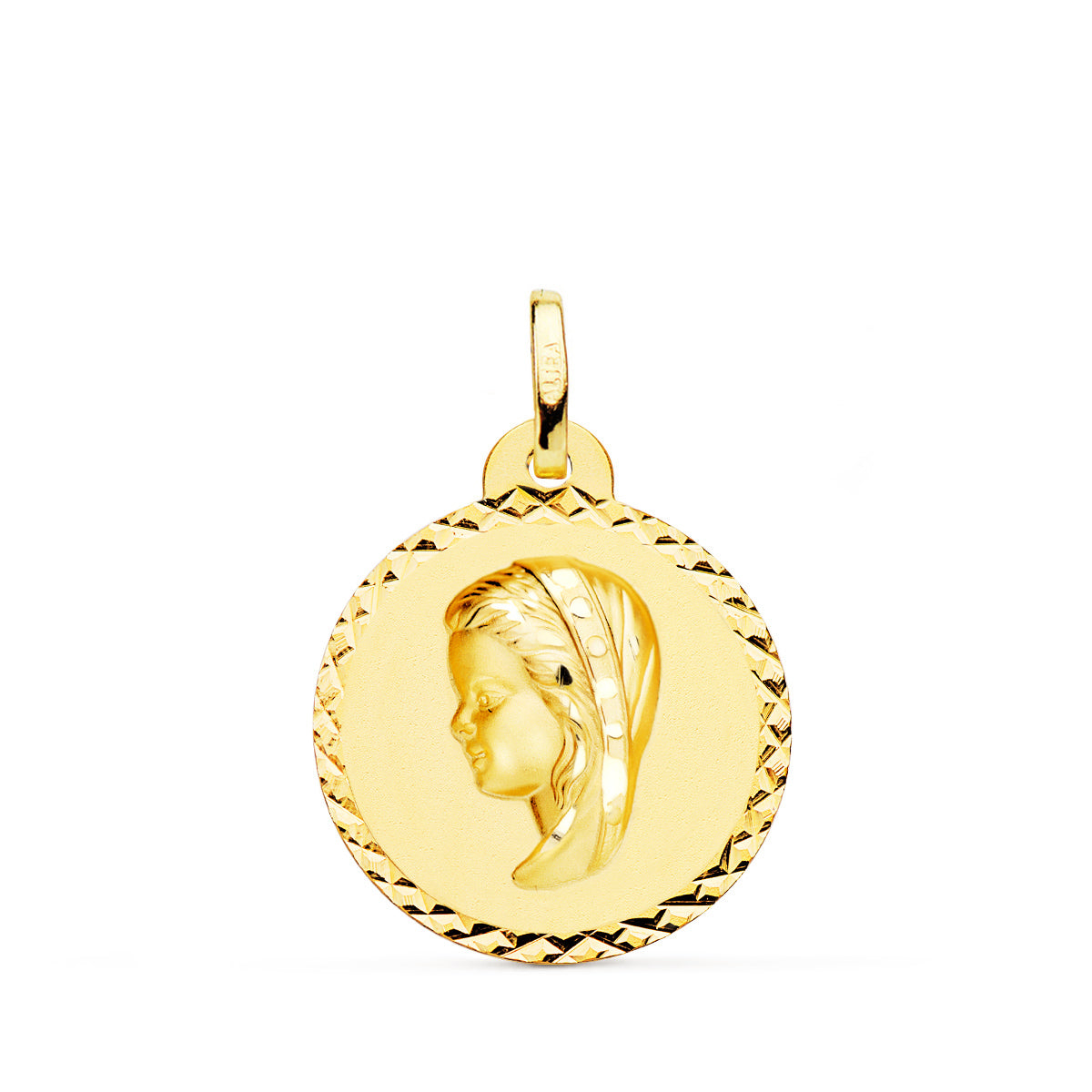 18K Médaille Diamantée Vierge en Or Jaune 20MM
