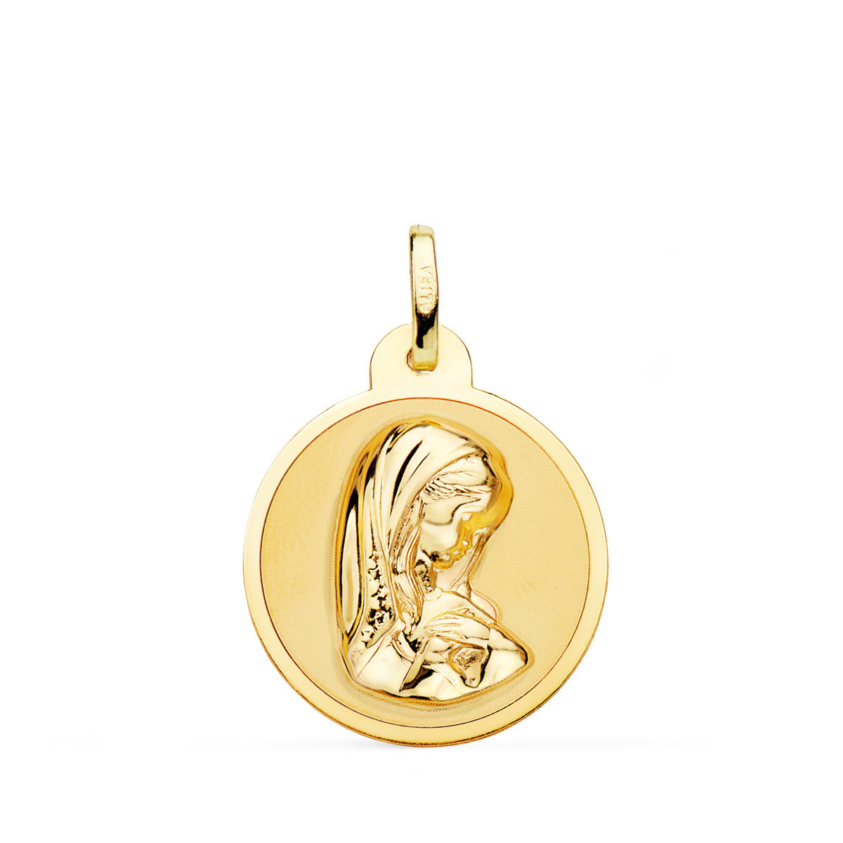 Médaille en Or Jaune Vierge 18K pour Fille, Finition Brillante, 20 mm