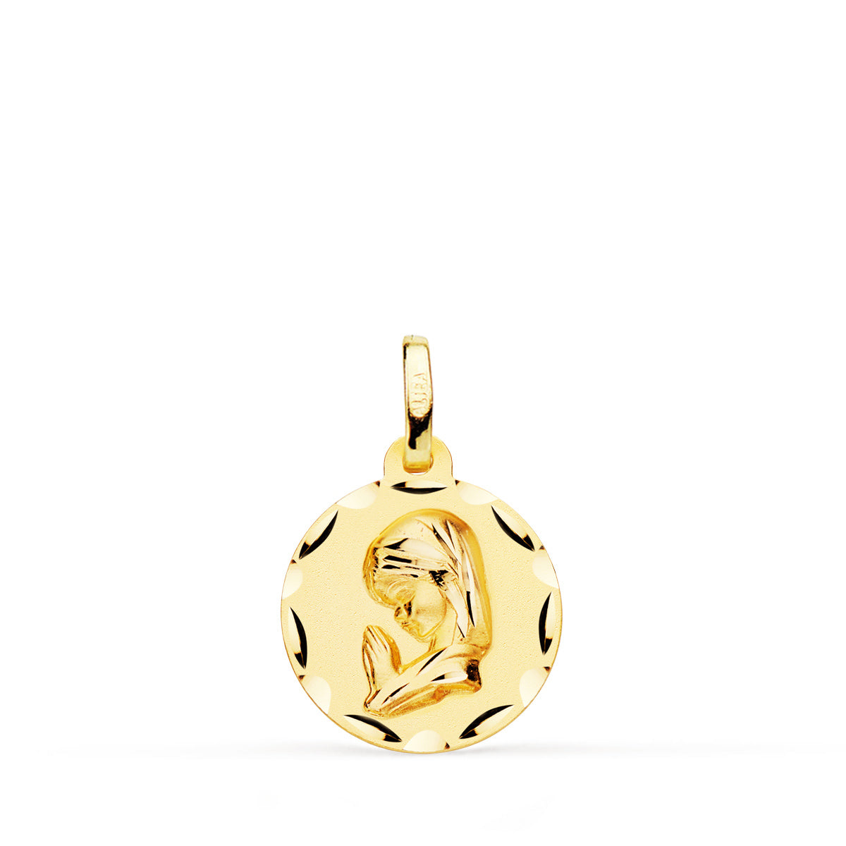 Médaille Or Jaune 18K Vierge Fille DIAMANTÉE14 mm