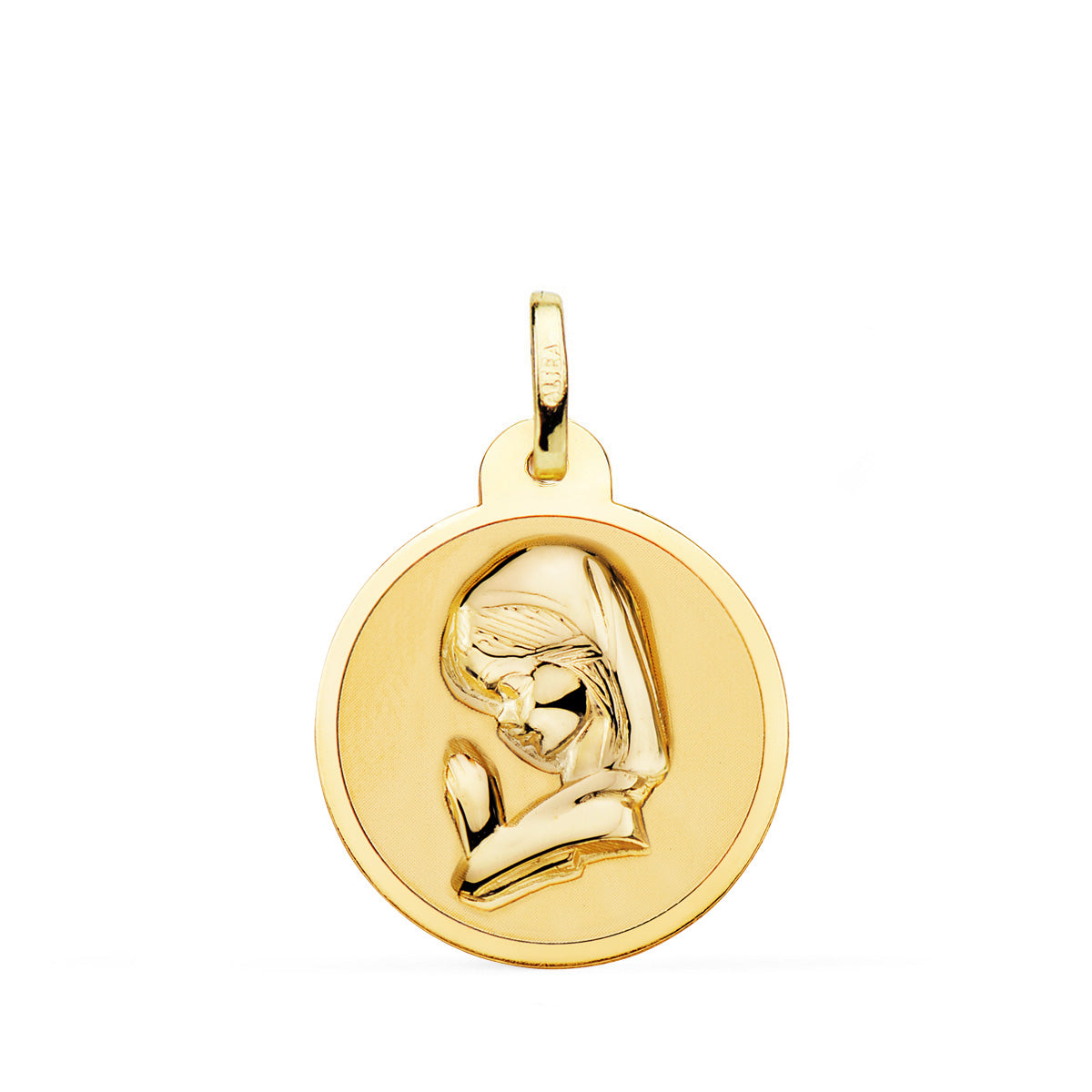 Médaille en Or Jaune Vierge 18K pour Fille, Finition Brillante, 20 mm