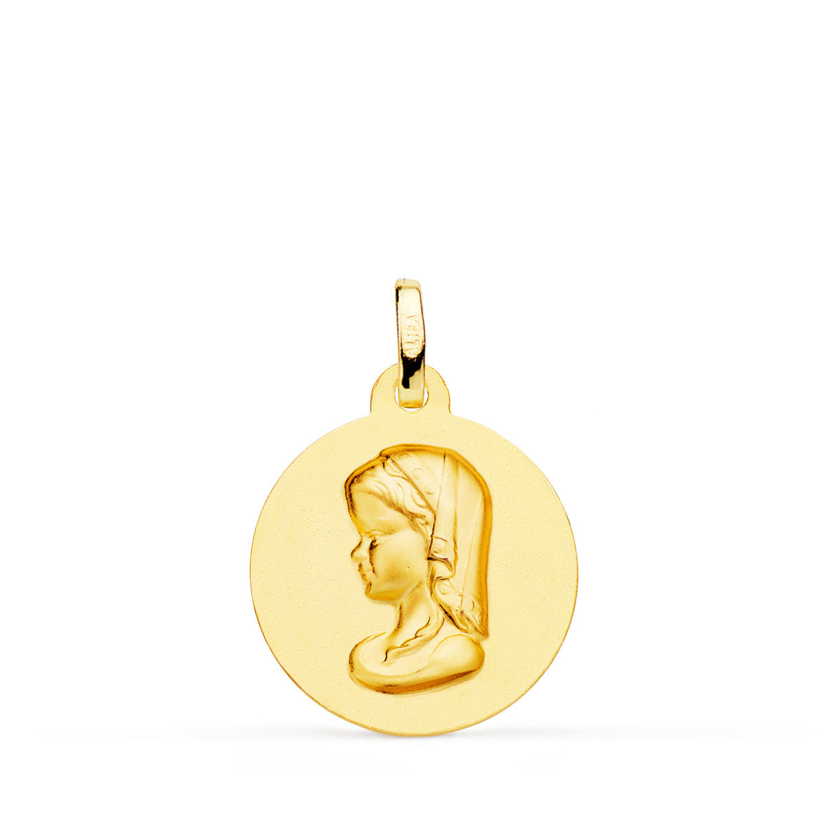 Médaillon en Or Jaune 18K Vierge Fille Unie 18 mm