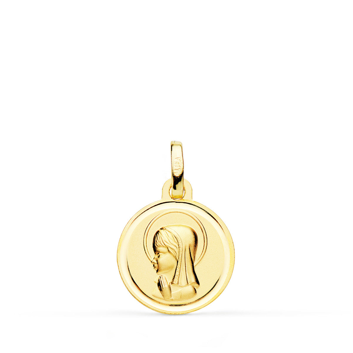 Médaille Fille Vierge Matisée 18K avec Lunette 14 mm