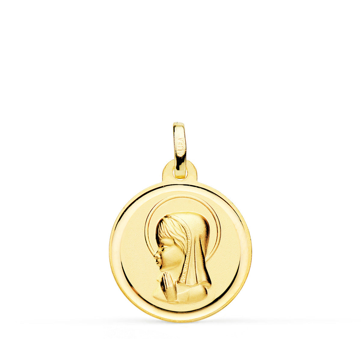 Médaille Or Jaune 18K Vierge Fille Lunette 18 mm