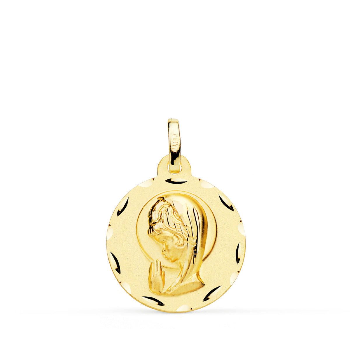 18K Médaille Facettée Vierge en Or Jaune 18MM