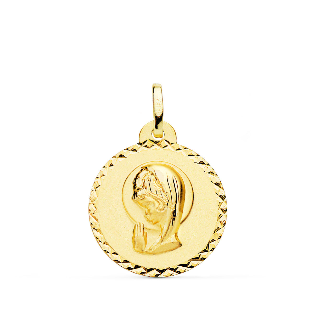 Médaille Or Jaune 18K Croix Vierge Fille Taille 20 mm