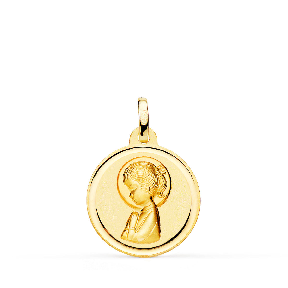 18K Médaille Biseautée Vierge en Or Jaune 18 mm