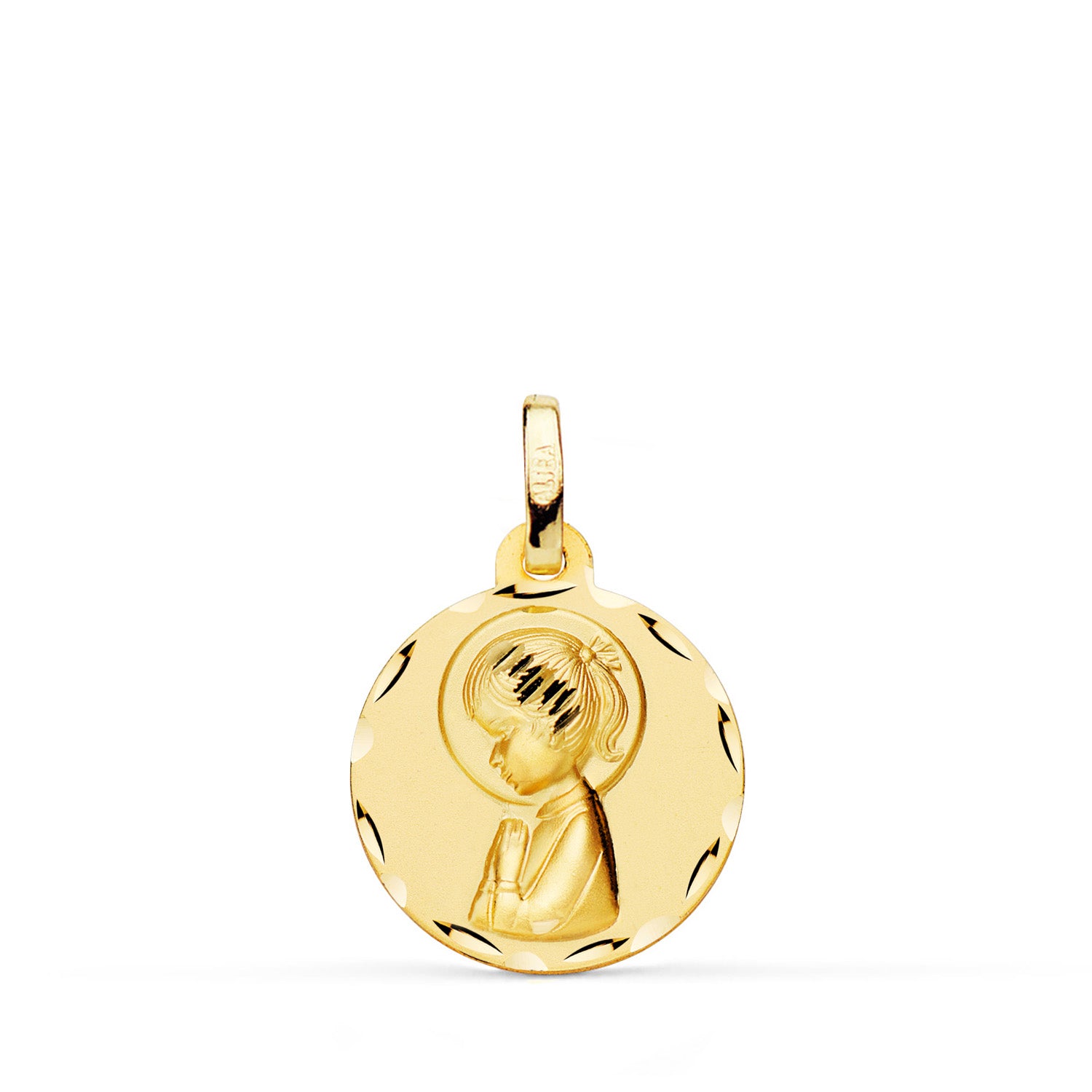 18K Médaille Facettée Vierge en Or Jaune 16MM