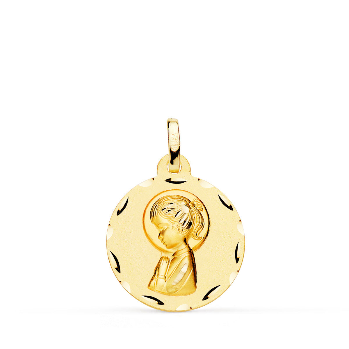 18K Médaille Facetée Vierge en Or Jaune 18MM