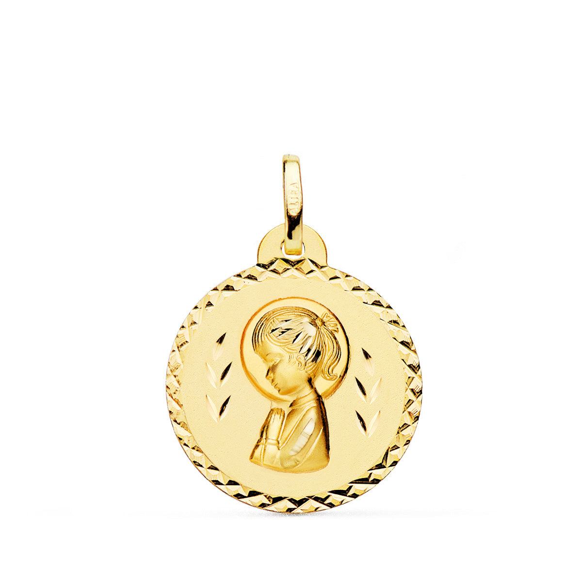 Médaille Or Jaune 18K Croix Vierge Fille Taille 20 mm