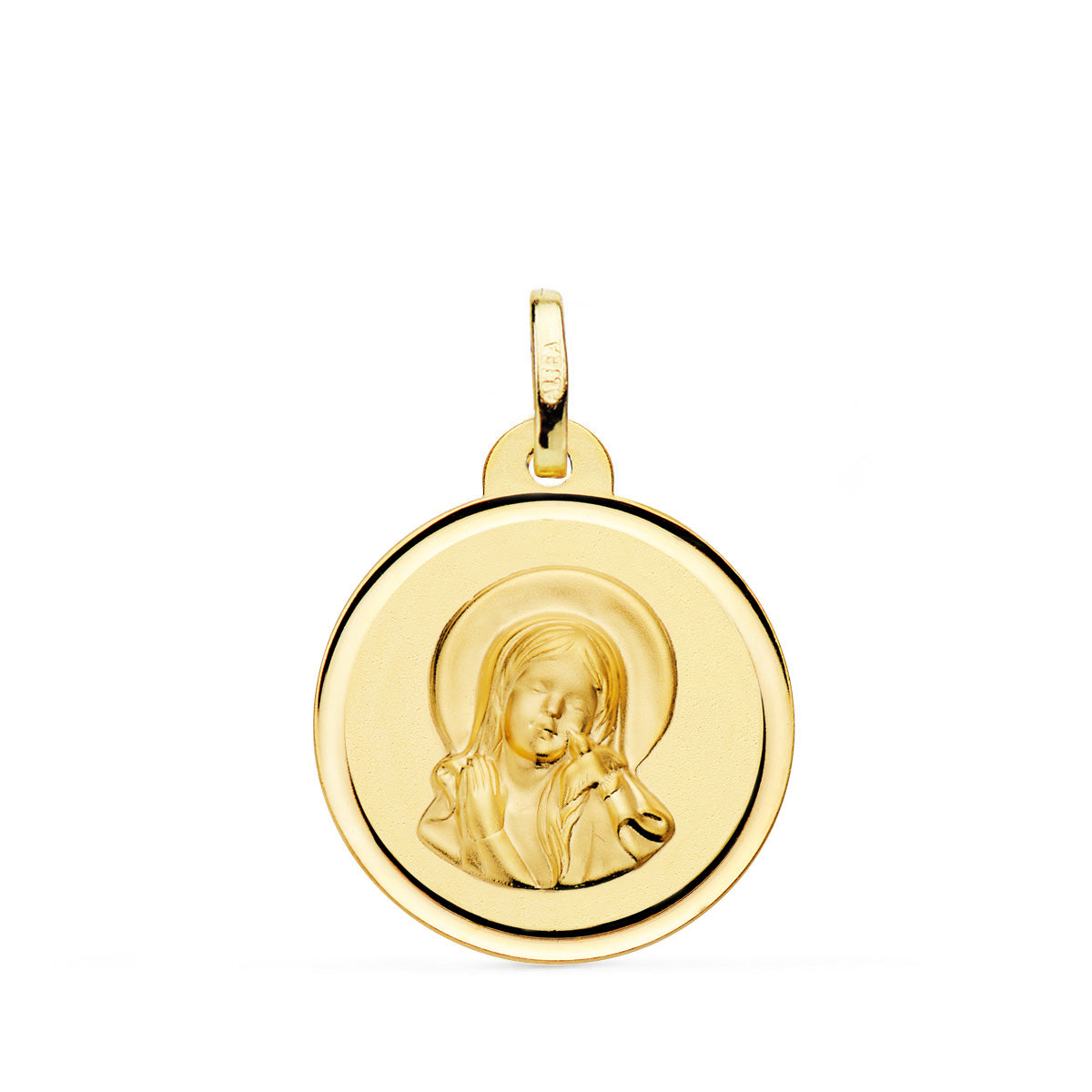 18K Médaille Biseautée Vierge en Or Jaune 20MM