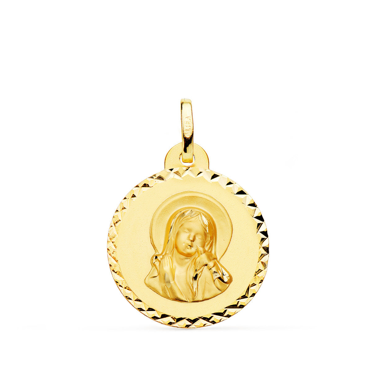 18K Médaille Diamantée Vierge en Or Jaune 20MM