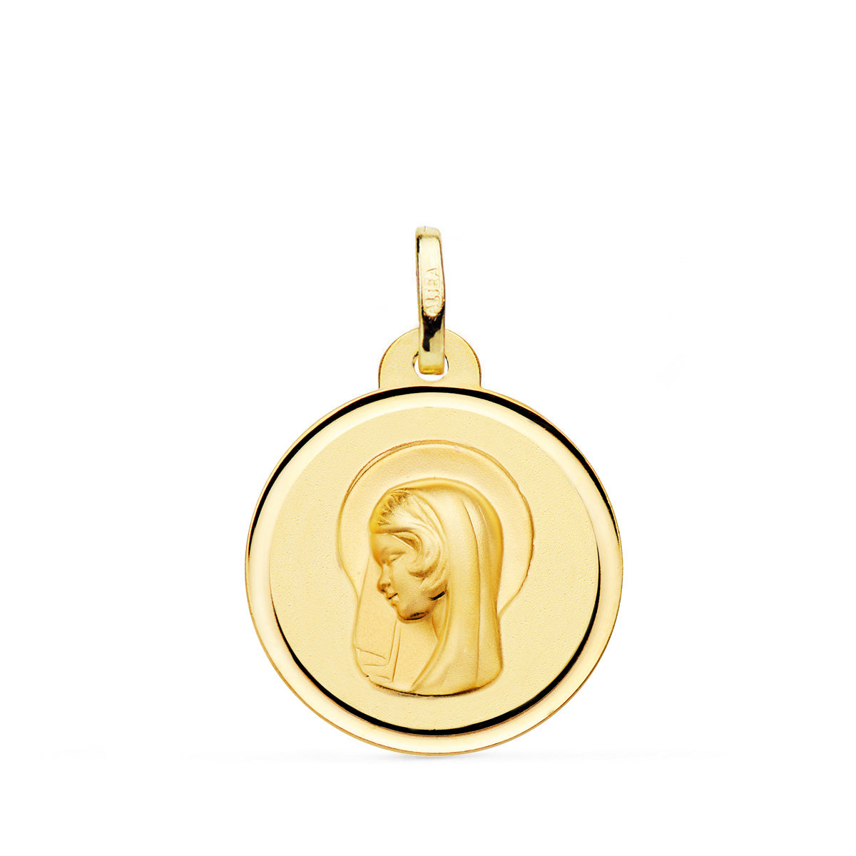 18K Médaille Biseautée Vierge Marie (regina Caelorum) en Or Jaune 20MM