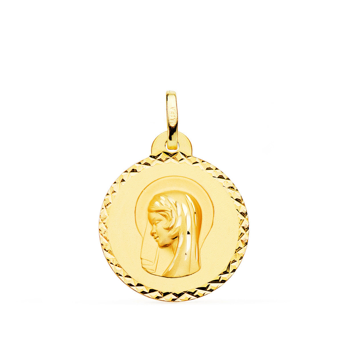 18K Médaille Diamantée Vierge Marie (regina Caelorum) en Or Jaune 22 mm