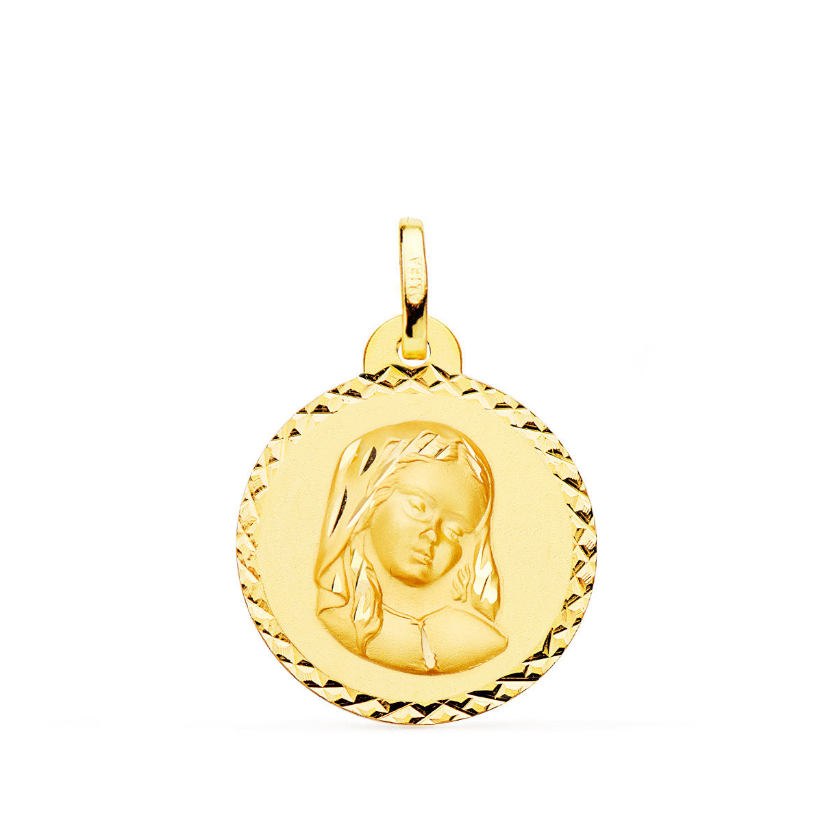 18K Médaille Diamantée Madonna Del Mare en Or Jaune 20MM