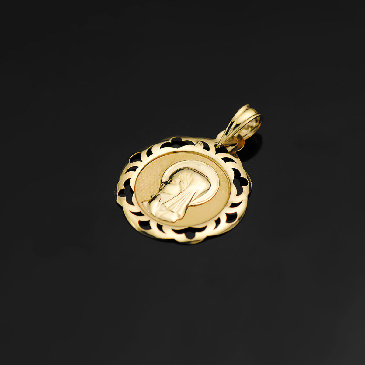 18K Médaille Vierge Bords Ajourés 20X18MM