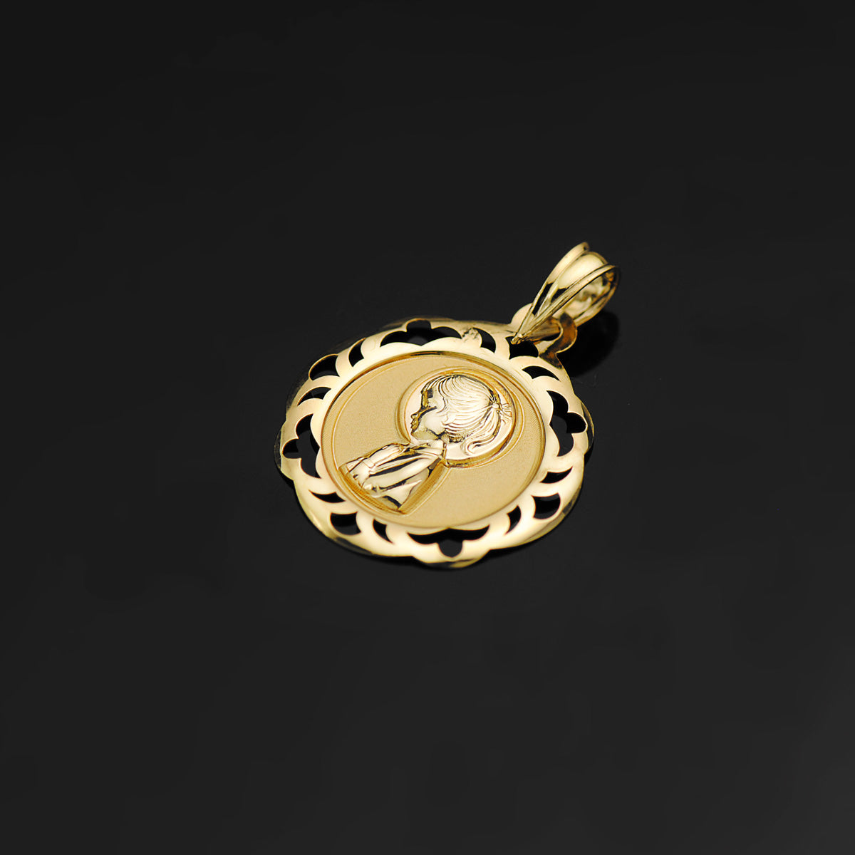 18K Médaille Vierge Bords Ajourés 20X18MM