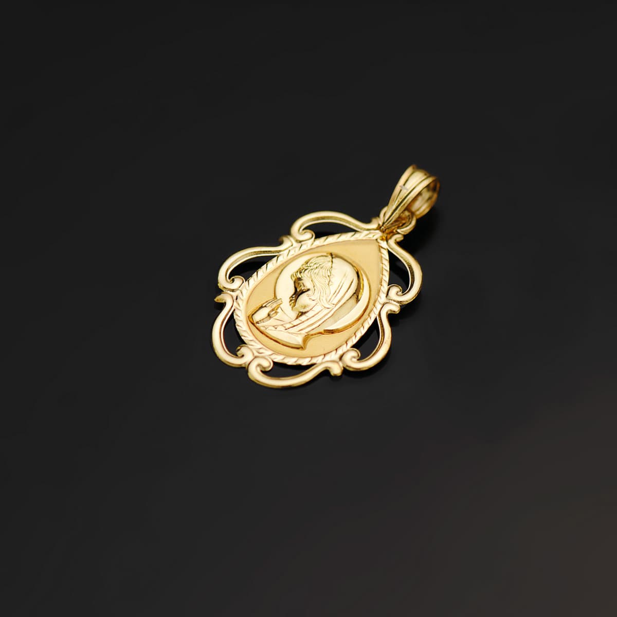18K Médaille Vierge Bord Filigrane en Or Jaune 22X16MM
