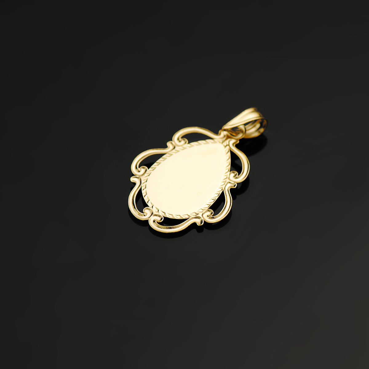Médaille en Or Jaune 18K Vierge avec Émail Blanc et Bordure Ajourée Brillante 22X16 mm