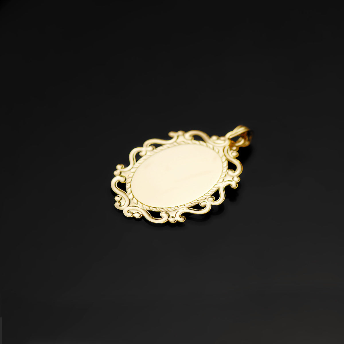 18K Médaille Vierge Bord Filigrane en Or Jaune 23X16MM