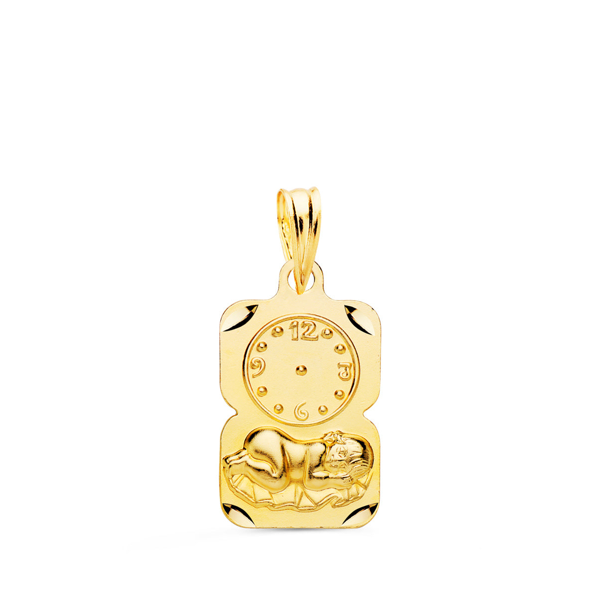 Médaille de Lenfant de Lheure en Or Jaune 18K Rectangle avec Horloge Sculptée 19X11 mm