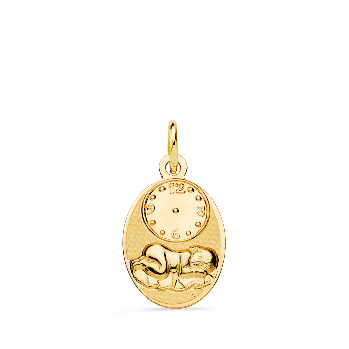 Médaille Ovale Enfant de Lheure 18K avec Horloge Brillante et Mat 19X12 mm