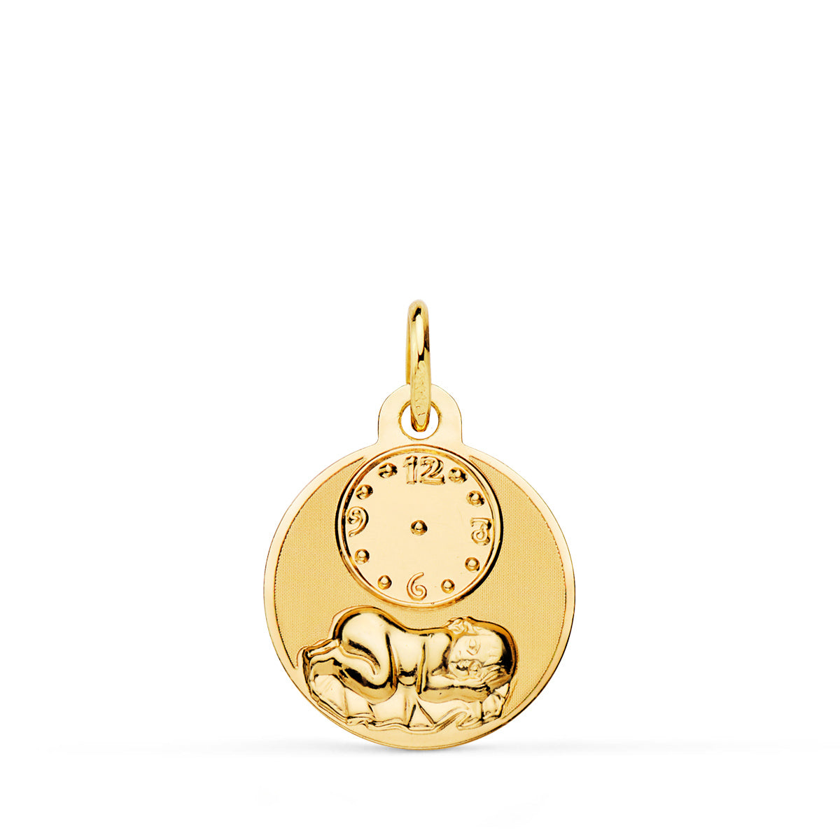 Médaille Ronde de Lenfant de Lheure en Or Jaune 18K avec Montre Brillante et Mate 15 mm