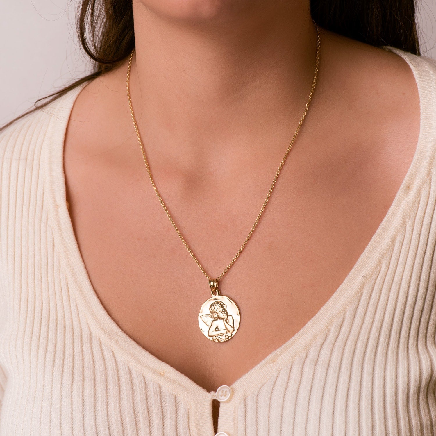 18K Médaille Polie Angelot Rêveur 28MM