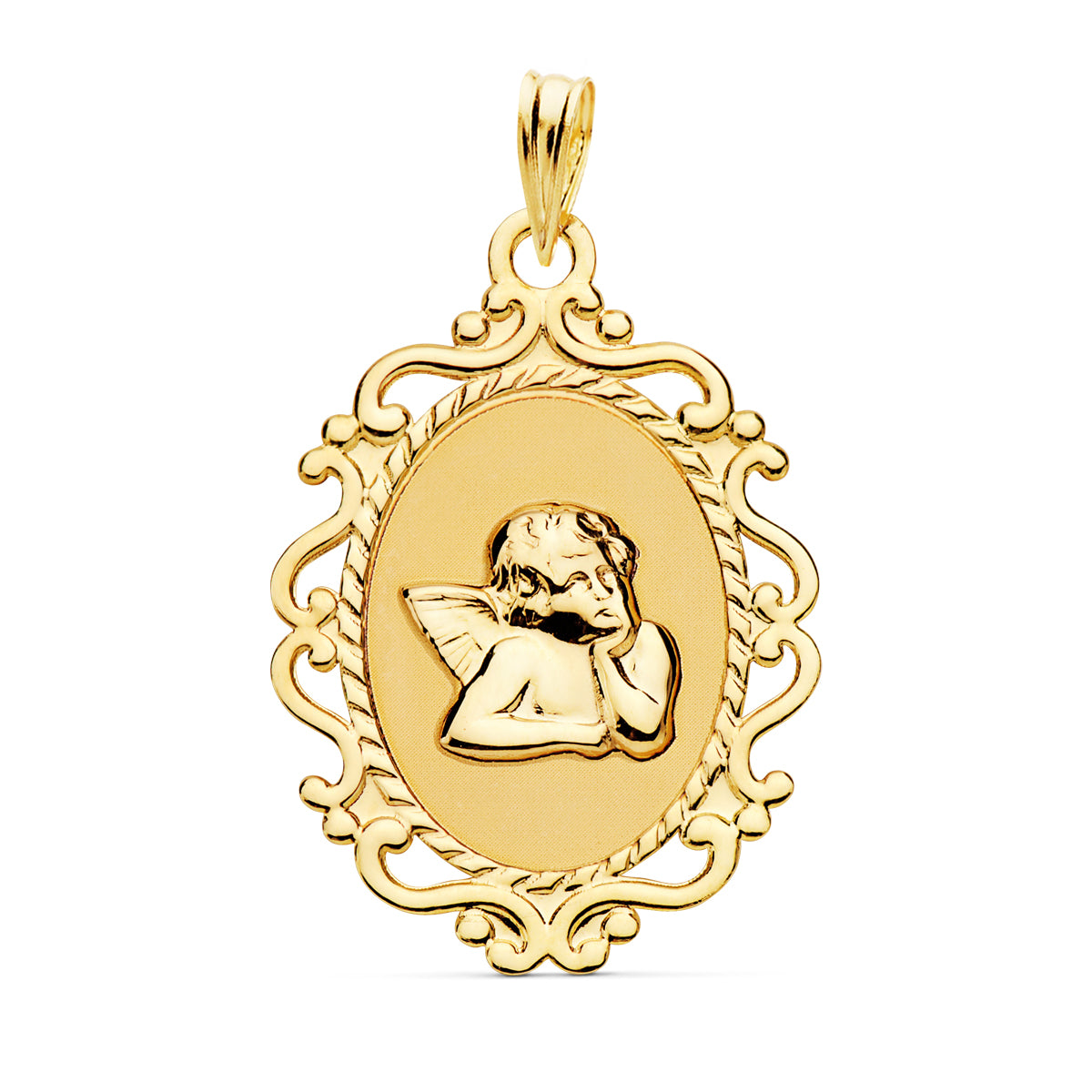 Médaille de Lange en Or Jaune 18K Burlon Brillant et Bordure Ajourée 23X16 mm