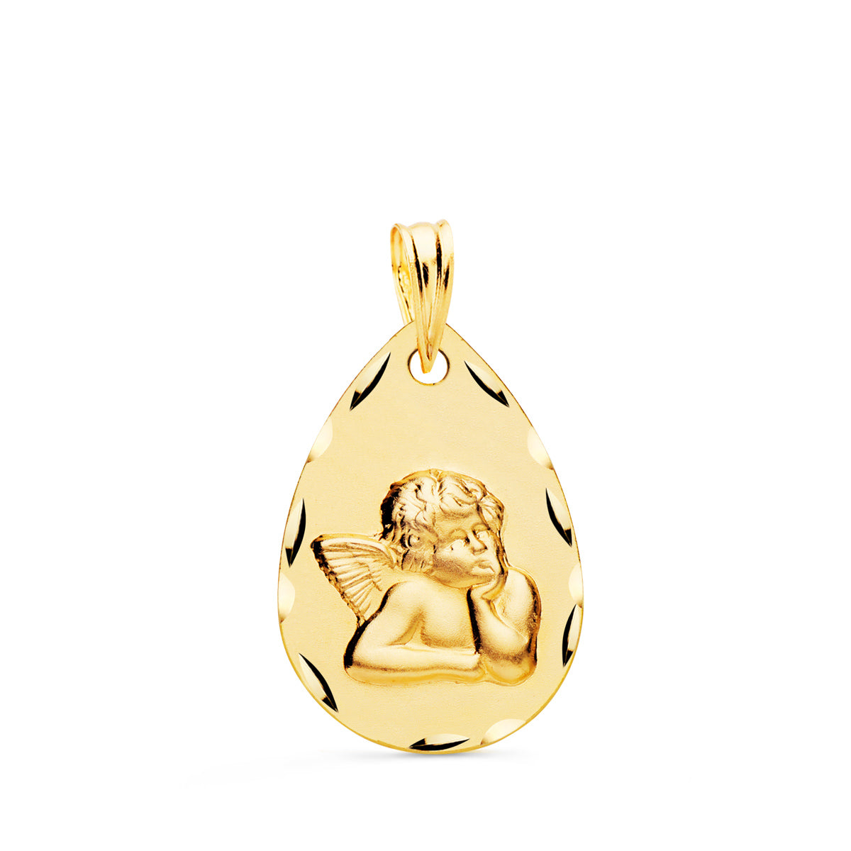 Médaille en Or Jaune 18K Sculptée Oiseau Moqueur Ange Goutte 21X14 mm