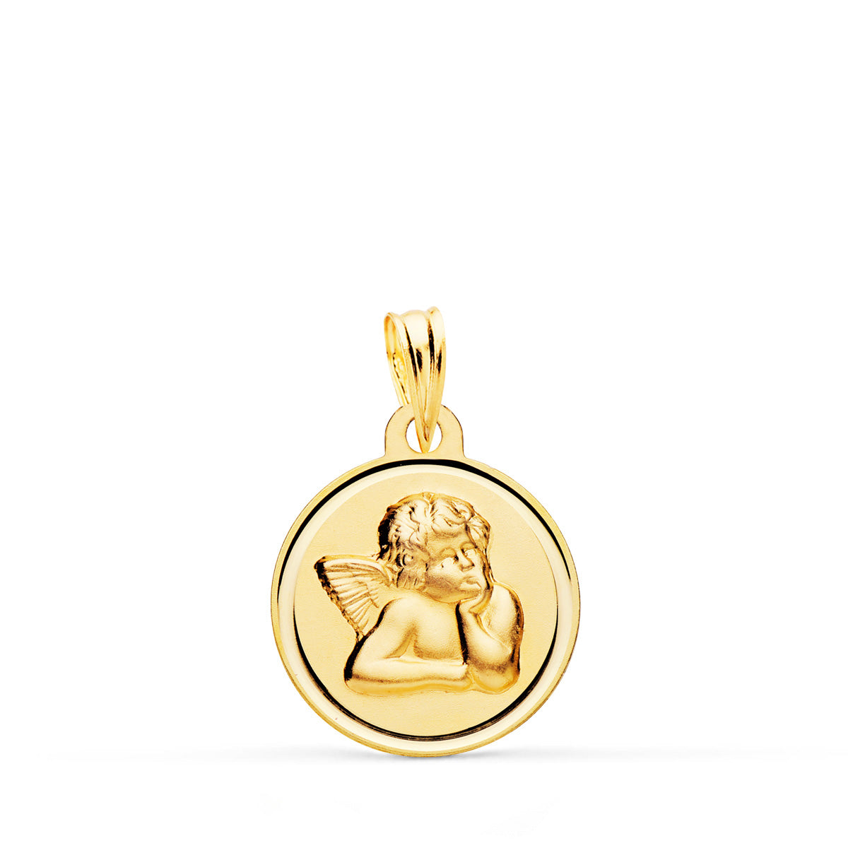Médaille en Or Jaune 18K Médaille Ronde Ange Moqueur Lunette 16 mm