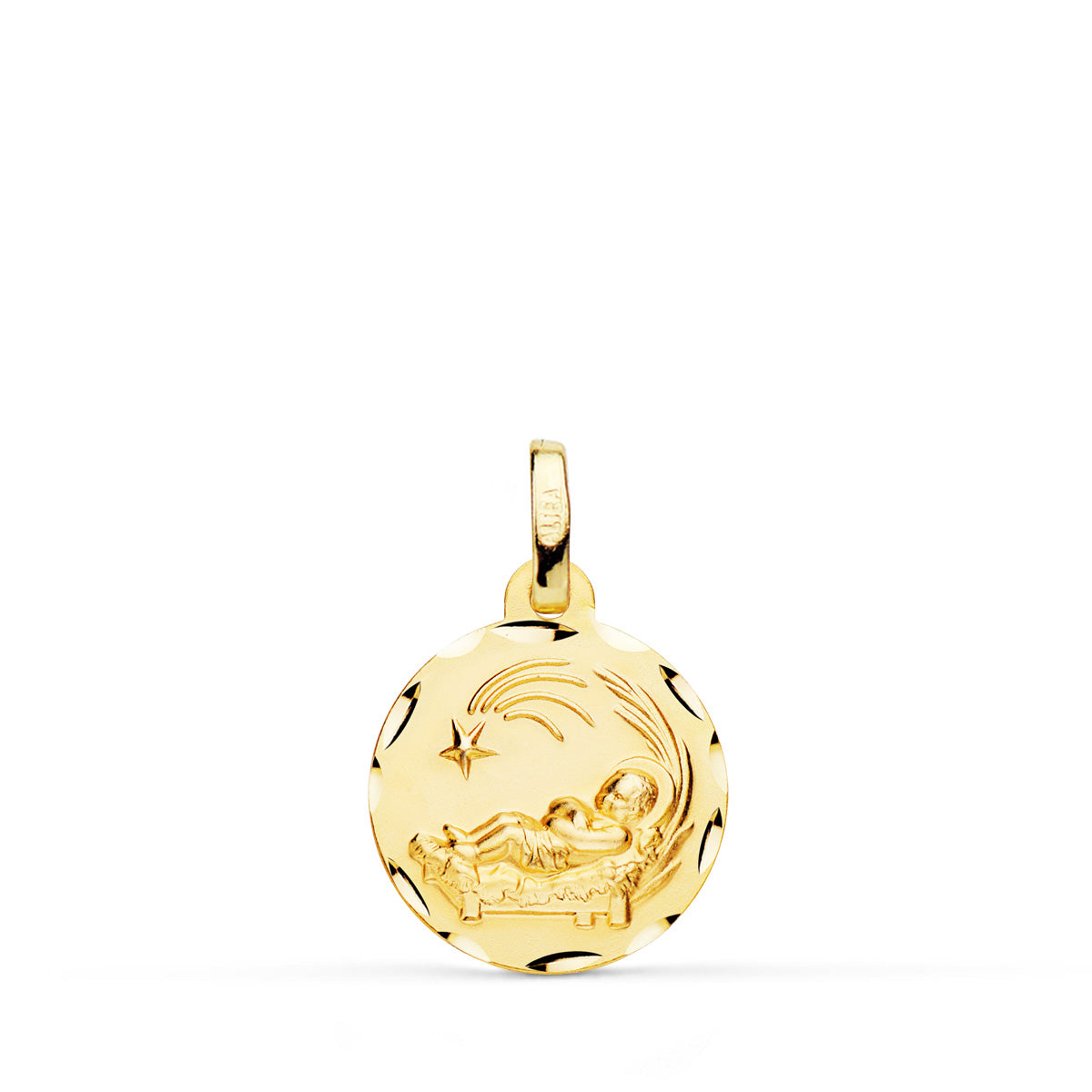 18K Médaille Enfant Jésus Dans la Crêche 14MM